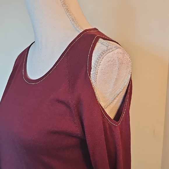 White House Black Market Burgundy Long Sleeve Blouse - Picture 3 of 7